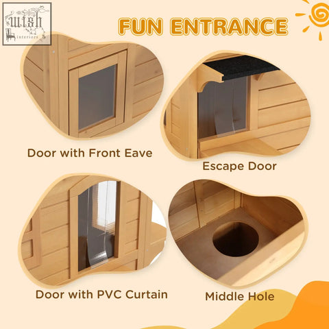 Light brown wooden pawhut cat house with escape door pvc curtain door and openable roof for outdoor use