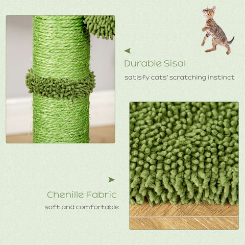 Pawhut cactus cat tree 40l x 40wcm with green sisal-wrapped scratching post plush chenille and toy ball for indoor cats