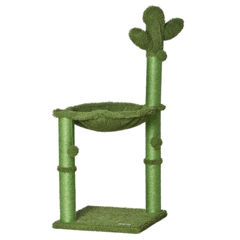 Green cactus cat tree with sisal scratching posts hammock bed and toy ball 40l x 40w cm for indoor cats
