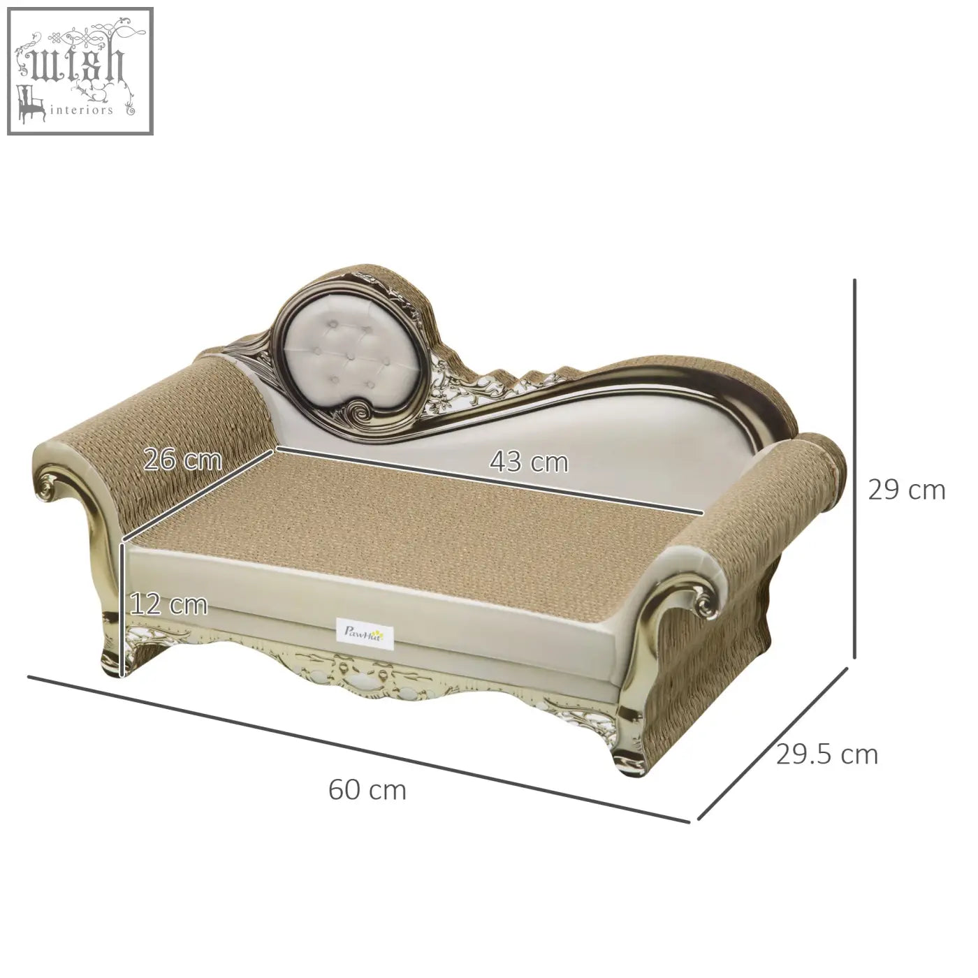 Elegant gold-toned pawhut cat furniture with tufted cream backrest and beige scratching pad with catnip brown a9cor