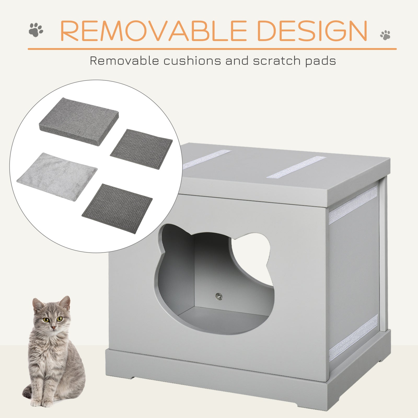 Gray pawhut cat house with removable sisal scratching pads and soft cushion perfect for small pets indoors