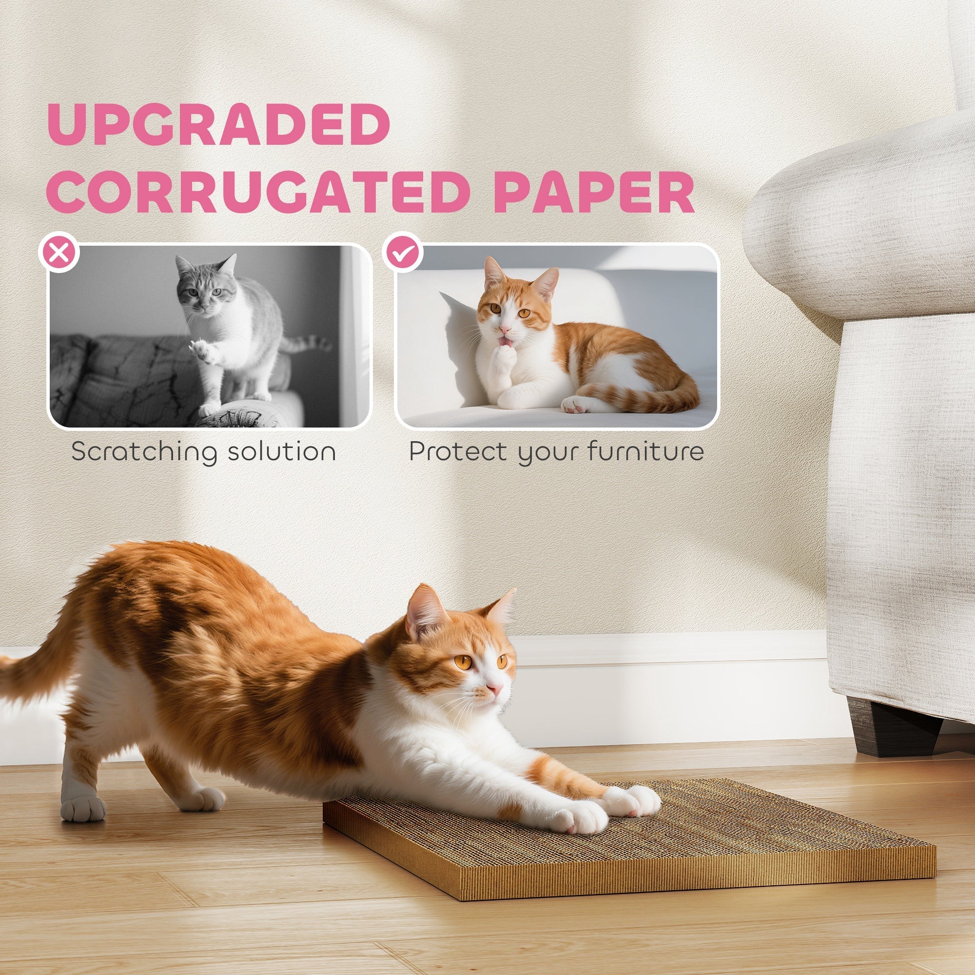 Rectangular brown corrugated cardboard cat scratcher pad for pawhut pink cardboard cat house and hideaway
