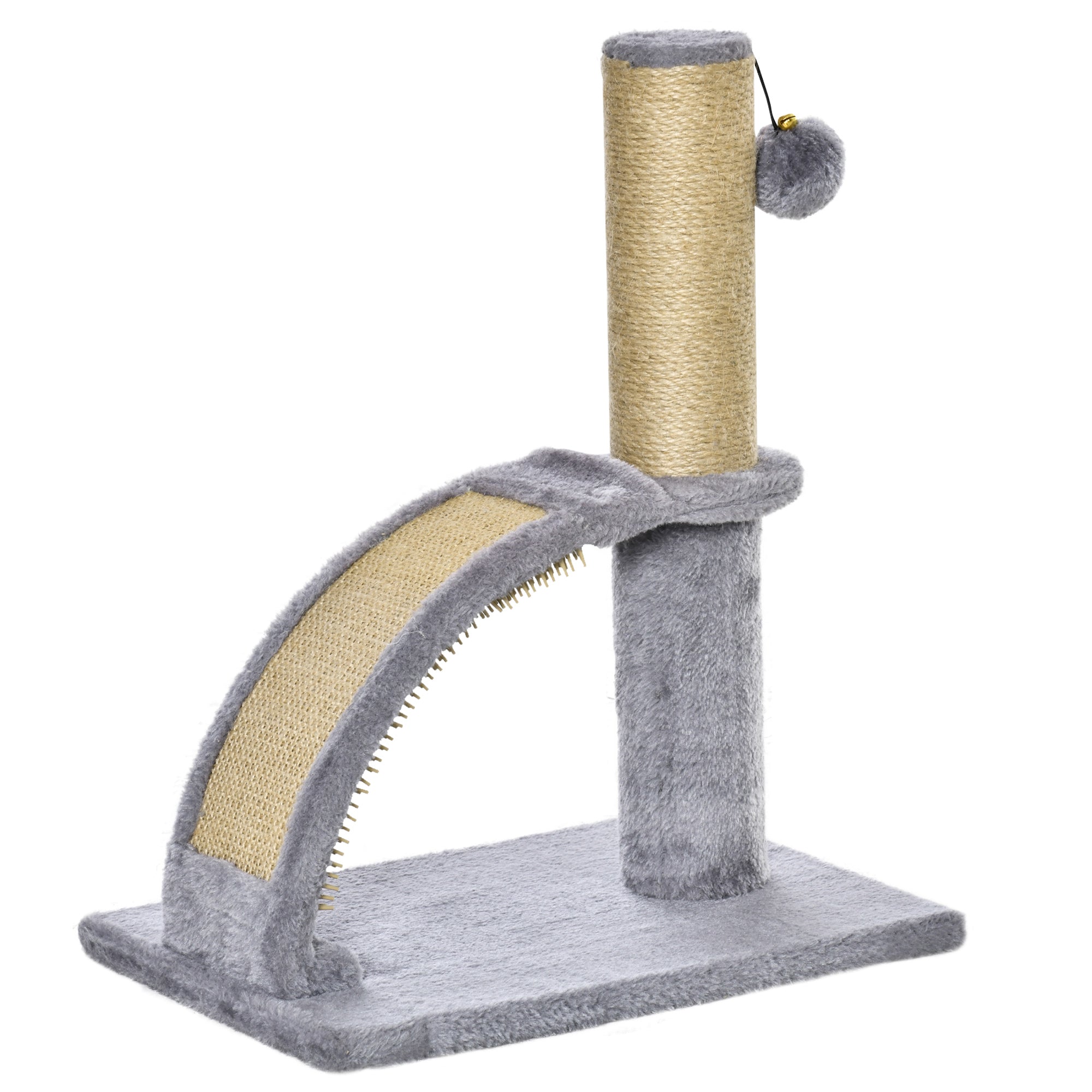 Gray pawhut cat tree with sisal jute post scratching massage board arched scratcher and hanging ball toy