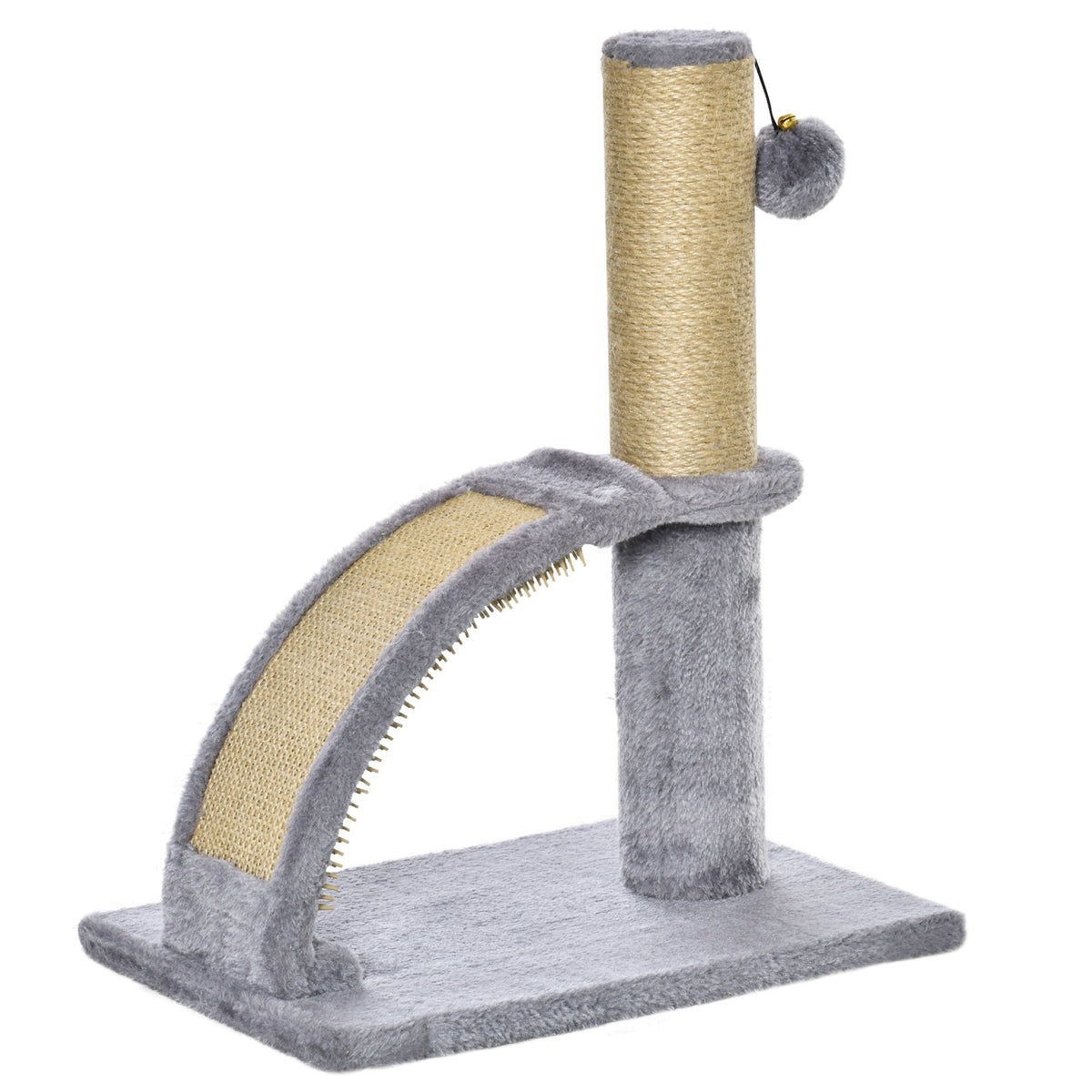 Gray pawhut cat tree with sisal jute post scratching massage board arched scratcher and hanging ball toy