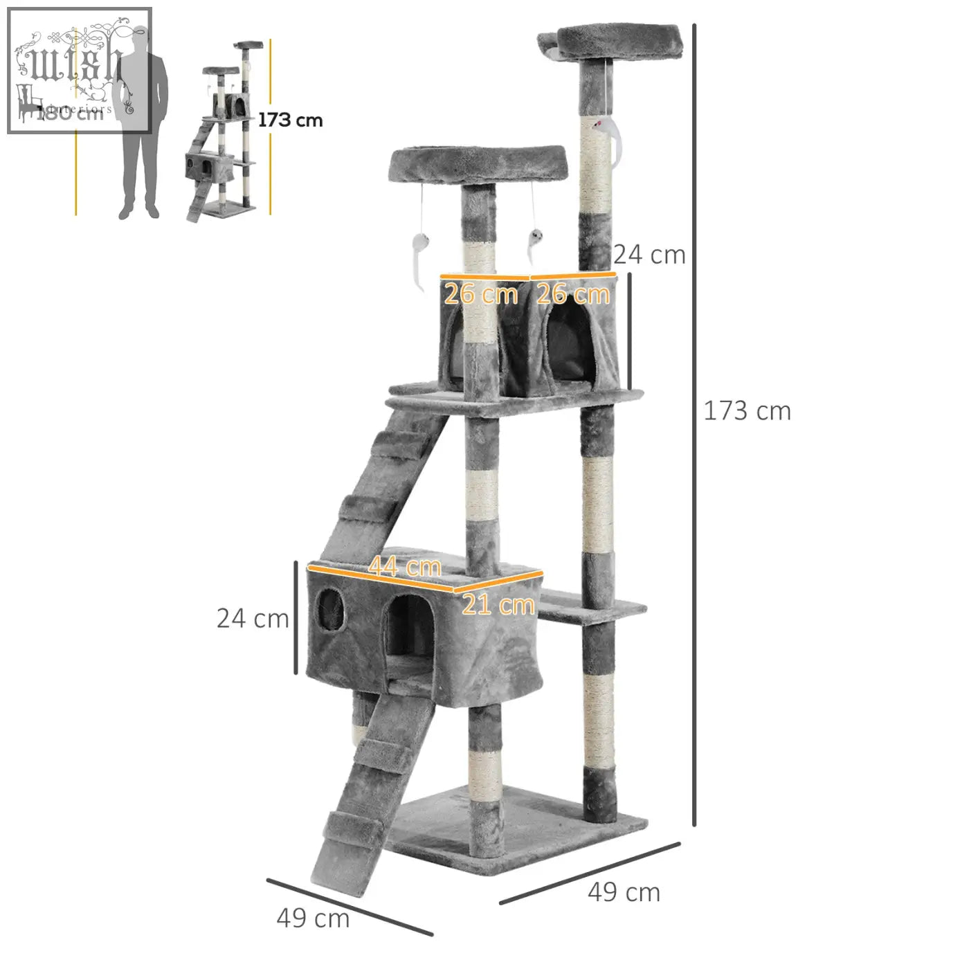 Gray pawhut cat tree with sisal scratching posts and plush platforms for activity and play center