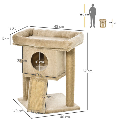 Beige pawhut cat tree tower with soft plush top platform sisal scratching posts and jute scratching pad for indoor cats
