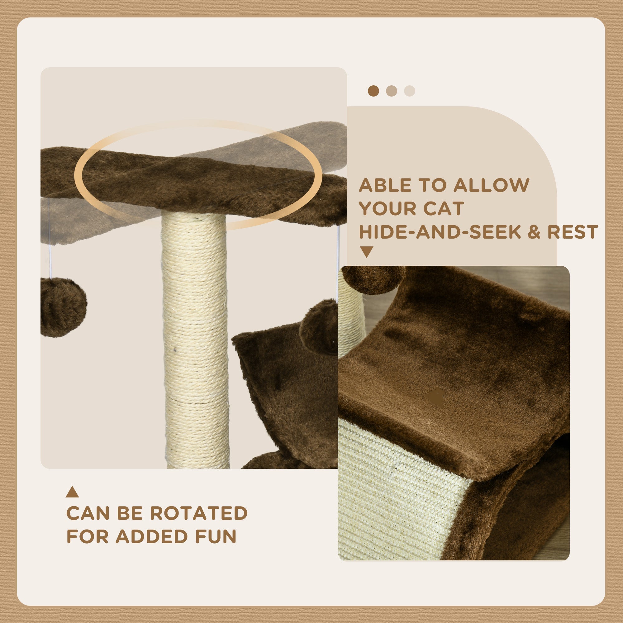 PawHut Cat Tree, Cat Tower for Kittens, Small Cat Condo with Rotatable Top Bar, Sisal Scratching Post, Tunnel, Dangling Balls - Brown
