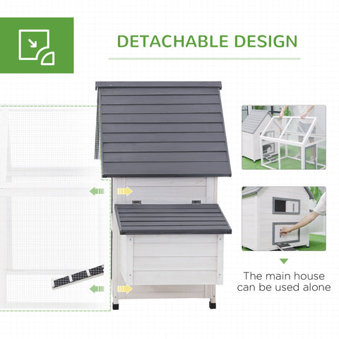 White and gray fir wood chicken coop with wire mesh sides and nesting box for outdoor poultry by PawHut