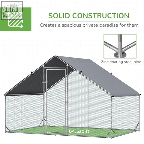 Gray and black solid galvanized chicken coop with zinc steel frame and wire mesh walls for poultry and pets