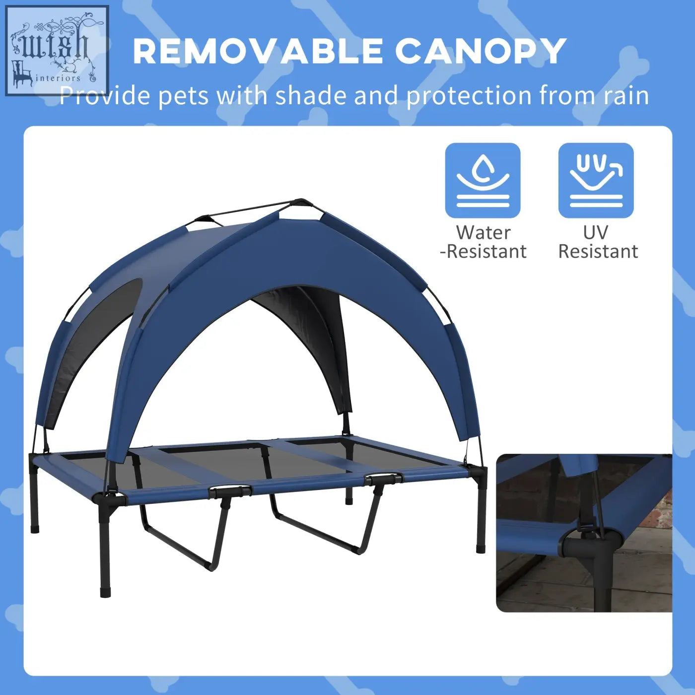Dark blue pawhut cooling raised pet bed with breathable mesh sides and uv-resistant canopy for large dogs