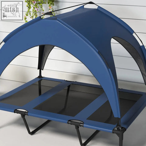 Blue portable camping cot dark blue with breathable mesh and uv-resistant canopy for large dogs by pawhut