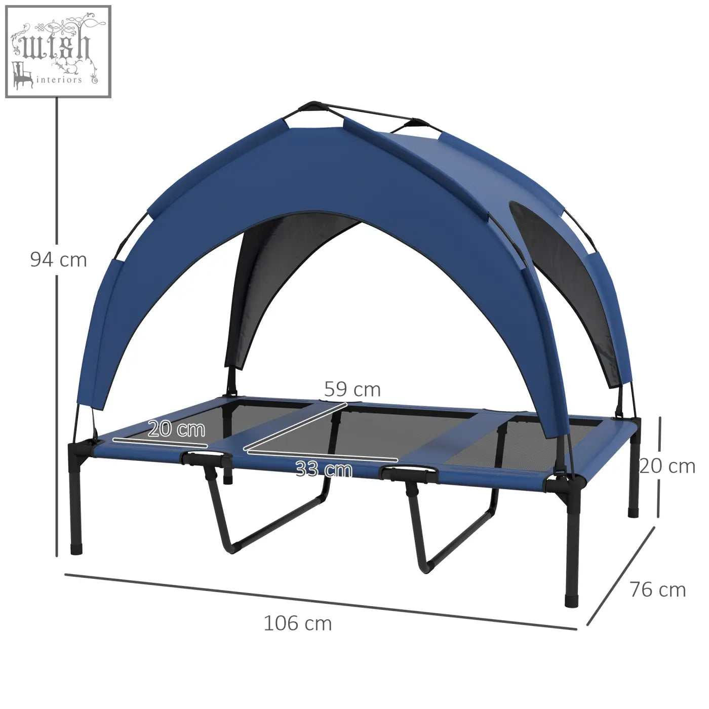 Dark blue pawhut cooling raised pet bed with breathable mesh and uv-resistant canopy for large dogs