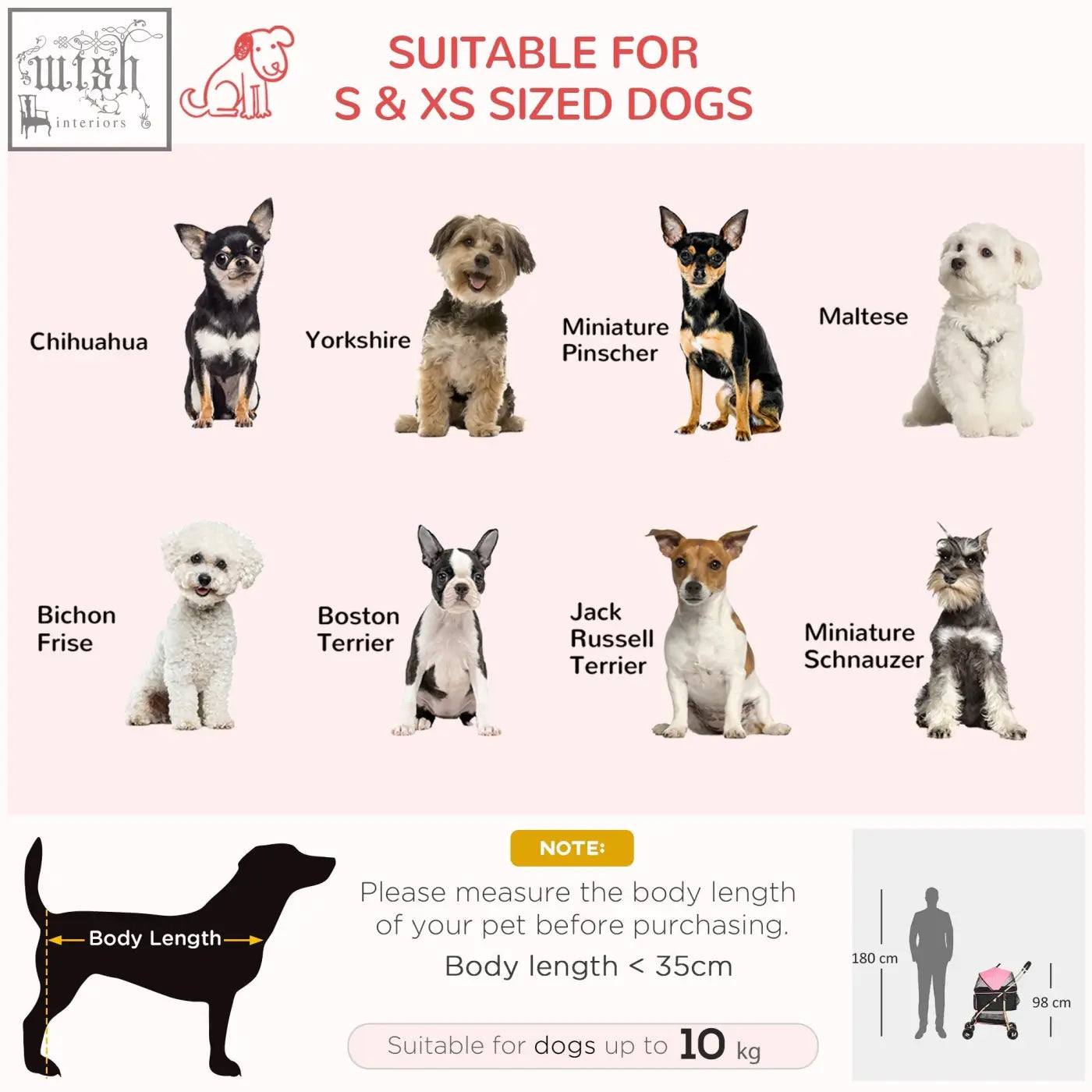 Pink pawhut detachable pet stroller with rain cover and simple storage for small dogs up to 10kg and 35cm body length