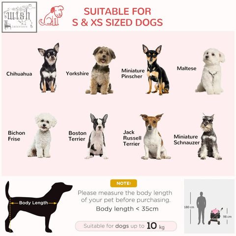 Pink pawhut detachable pet stroller with rain cover and simple storage for small dogs up to 10kg and 35cm body length