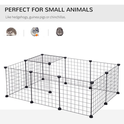 PawHut DIY Pet Playpen Metal Wire Fence 12 Panel Enclosure Indoor Outdoor Guinea Pig Bunny Small Animals Cage Black
