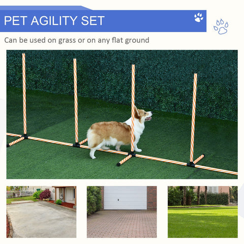 Pawhut dog agility set with four striped weave poles black connectors and sturdy bases for outdoor pet training play