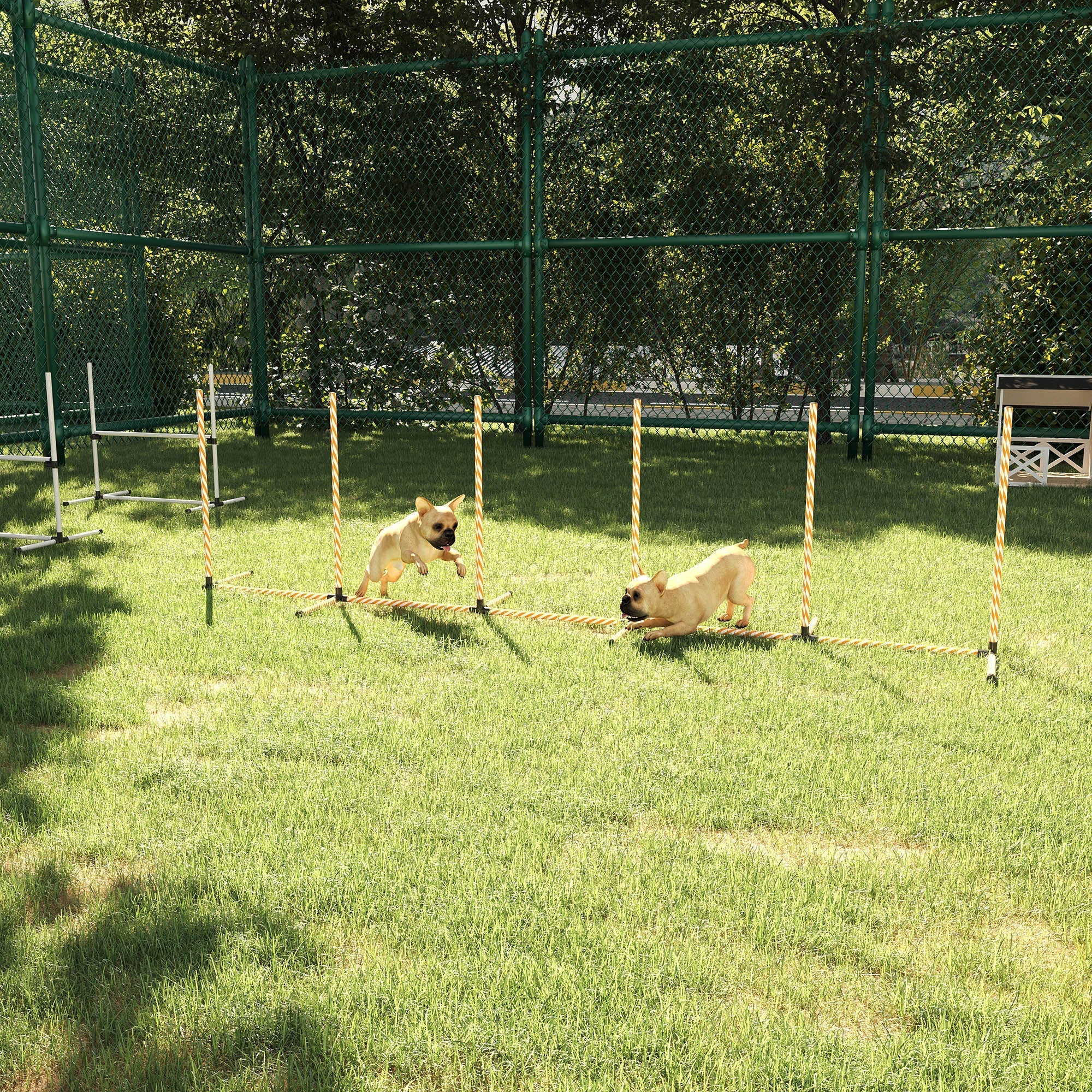 Yellow rope weave poles from pawhut dog agility equipment for outdoor pet training and play obstacle course