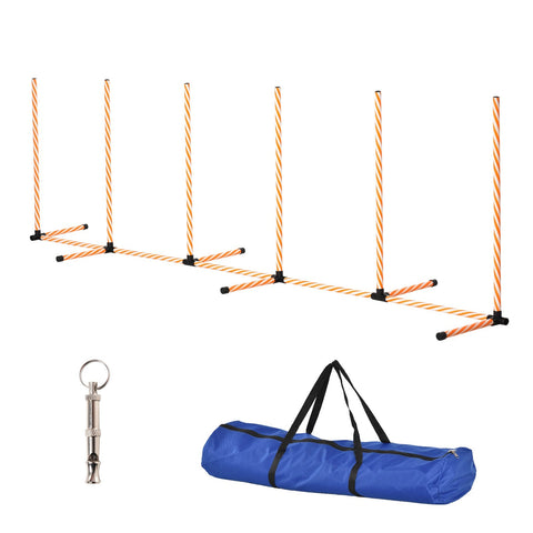 Pawhut dog agility equipment with six orange and white fiberglass weave poles black bases whistle and blue bag