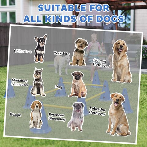 Pawhut dog agility set with eight cones eight poles and adjustable yellow hurdles for easy transport training