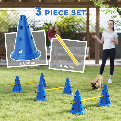Blue pawhut dog agility six cones with circular holes and three adjustable height poles for easy transport