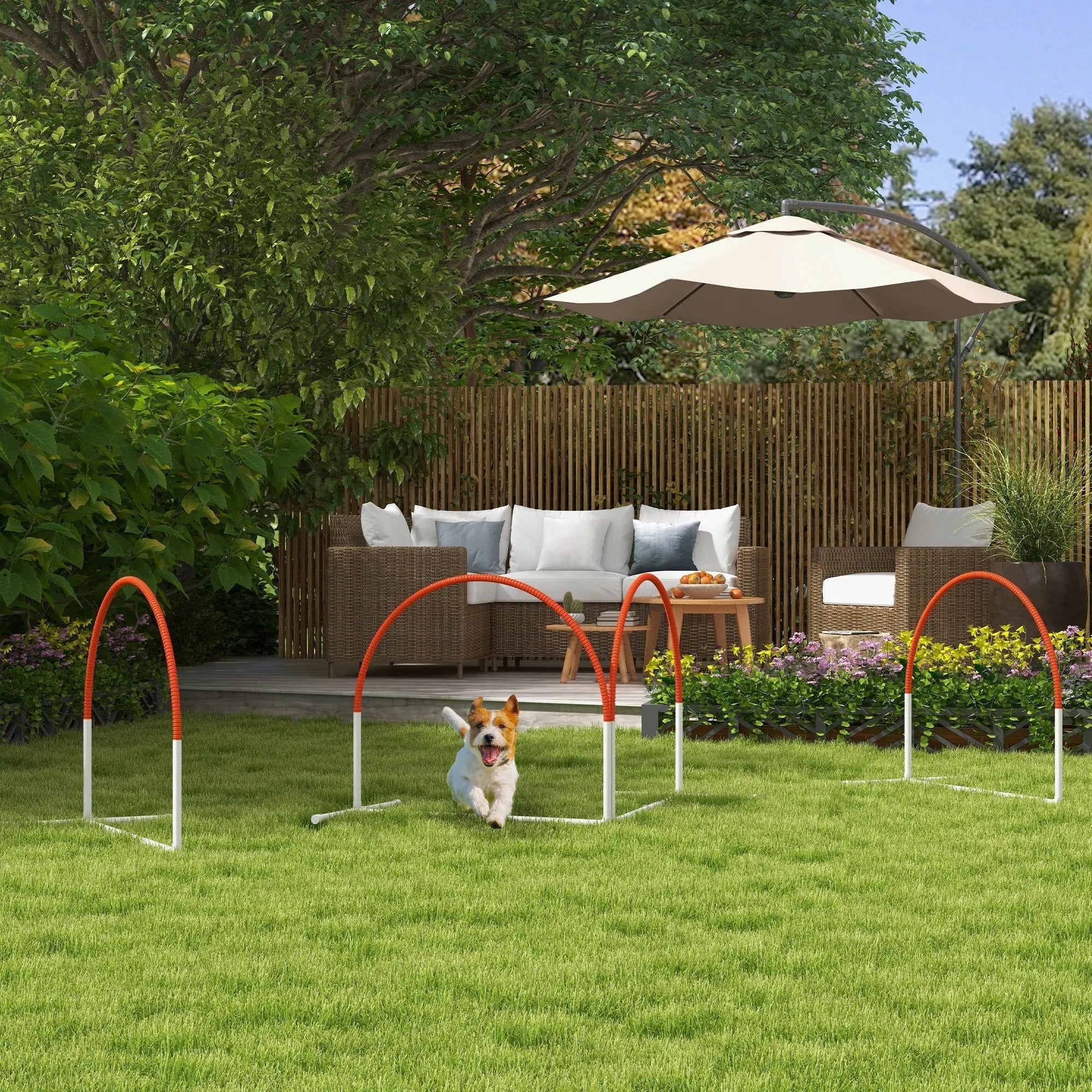 Orange and white plastic dog agility hurdles with oxford carry bag in pawhut dog agility training set
