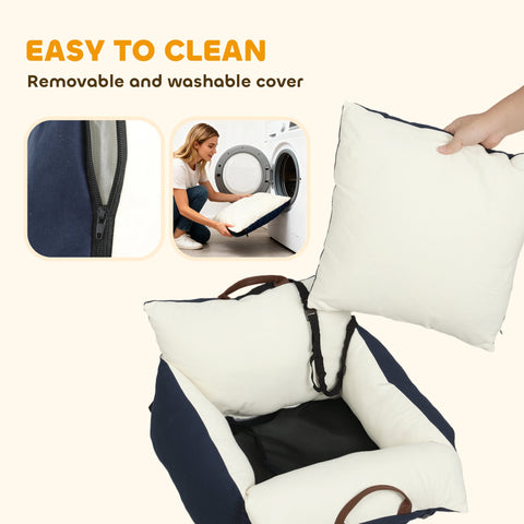 Navy blue and white pawhut dog car seat with removable washable cover for small pets under 5 kg