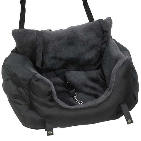 Black plush pet car seat for small dogs with soft fleece lining, adjustable straps, and washable cover by pawhut
