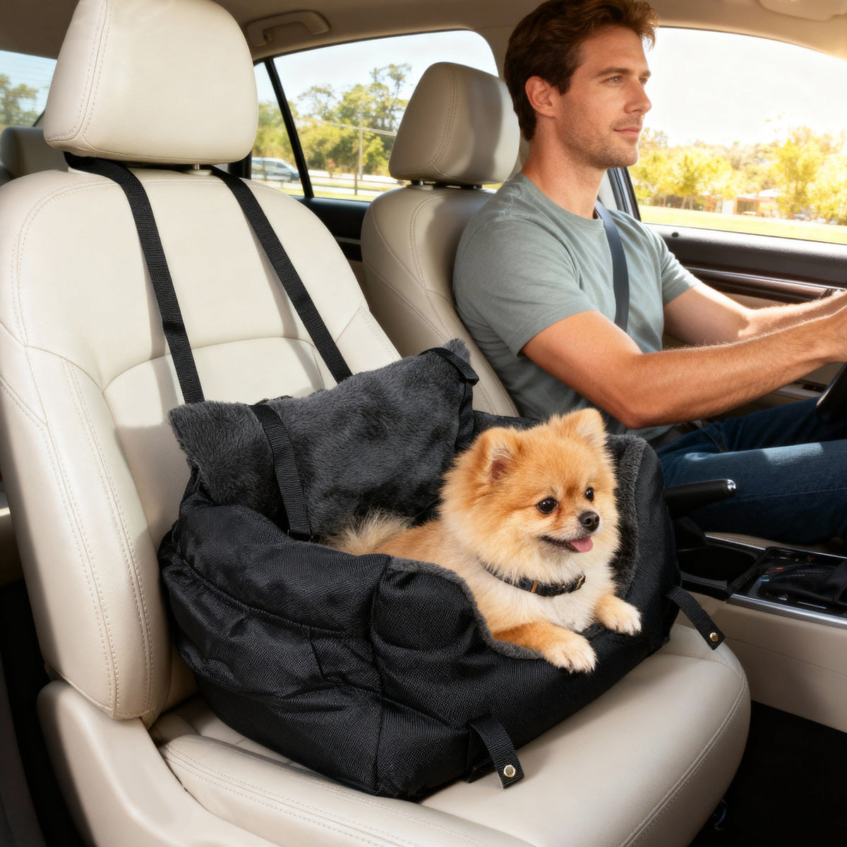 Black pawhut dog car seat for small dogs with plush interior and washable cover for safe car rides