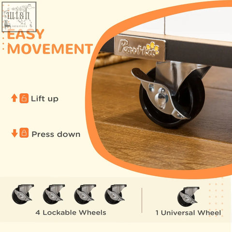 Black rubber-capped chrome lockable caster wheel with pawhut brand plate for pawhut dog crate furniture white