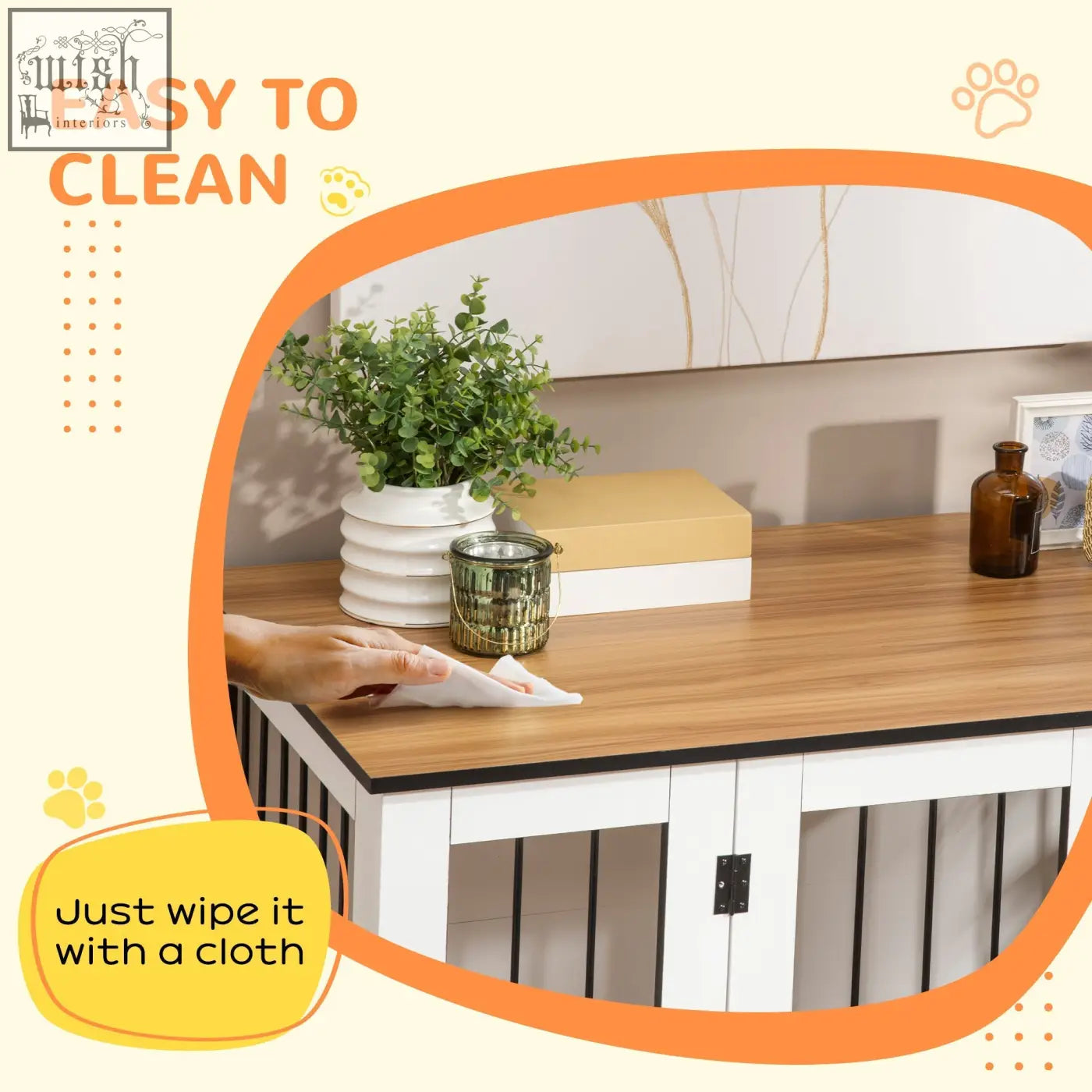 White wooden pawhut dog crate with black metal bars and smooth easy to clean surface for medium dogs