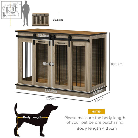 PawHut oak tone rustic wooden dog cage with black metal sliding doors for two small dogs or large dogs