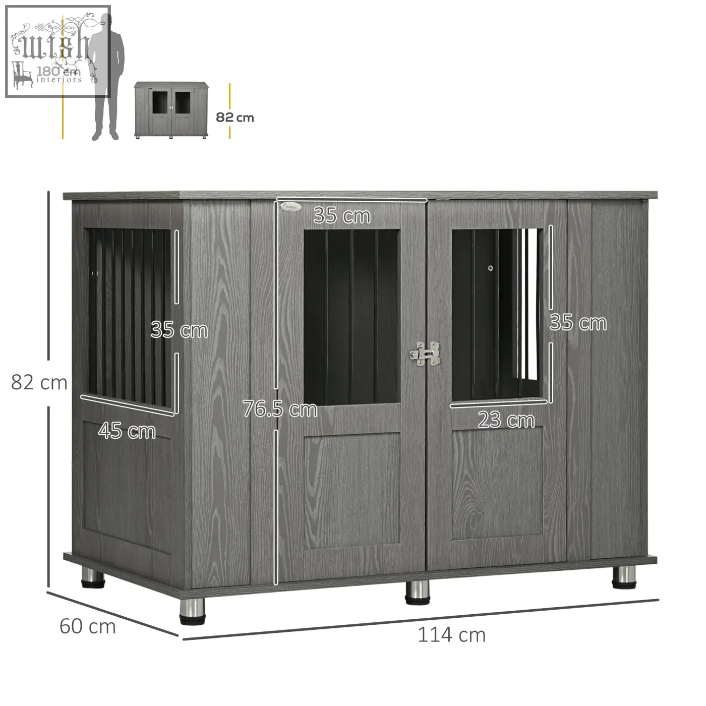 Gray wooden pawhut dog cage with magnetic door and two doors for indoor use medium and large dogs
