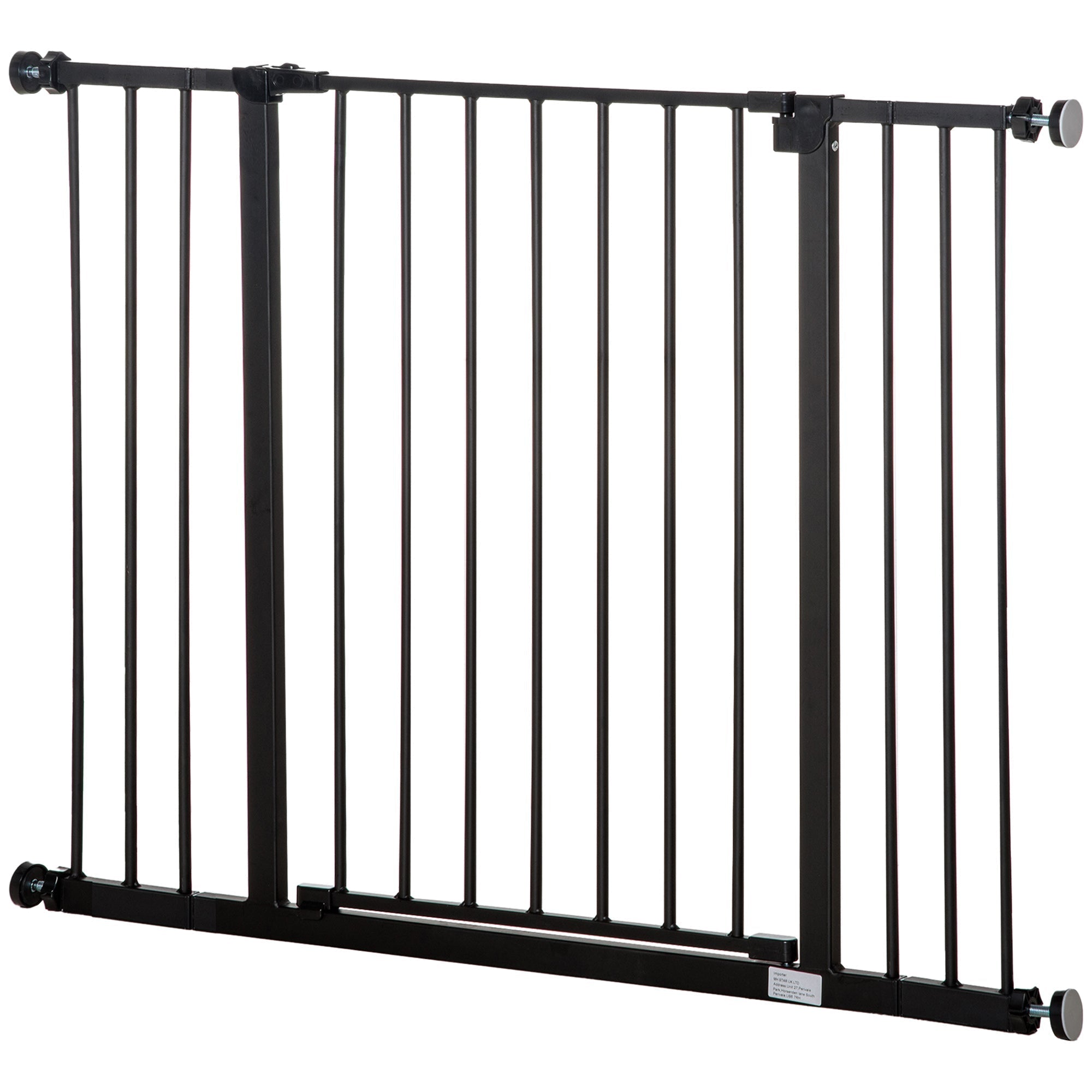 Black powder coated steel pawhut pet safety gate with vertical bars and adjustable wheels for stairs and doors