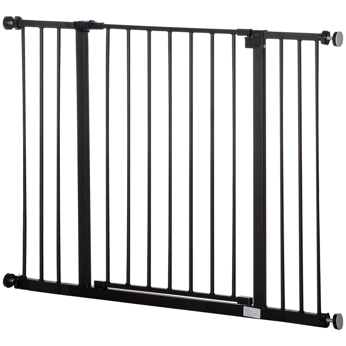 Black powder coated steel pawhut pet safety gate with vertical bars and adjustable wheels for stairs and doors