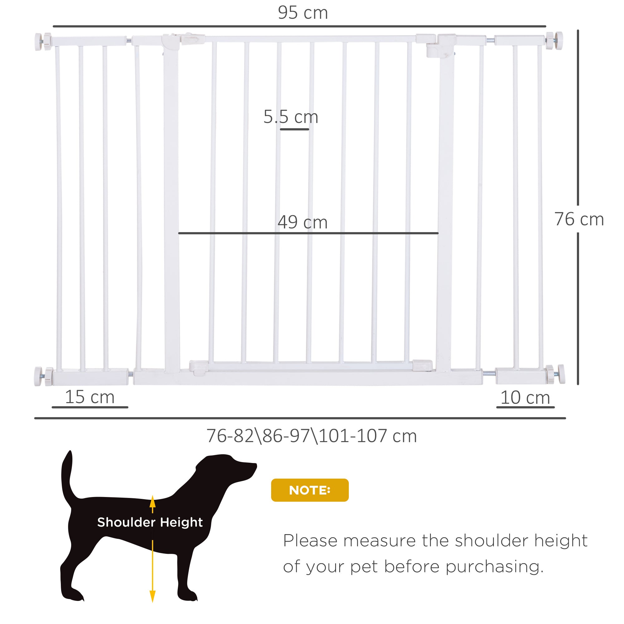 White coated steel pawhut pet safety gate with vertical bars and adjustable height for stair barrier use