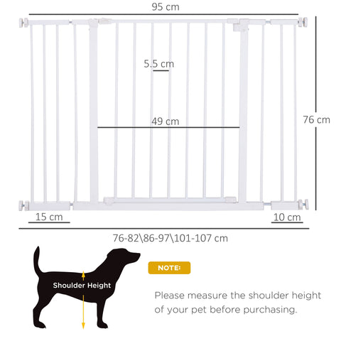 White coated steel pawhut pet safety gate with vertical bars and adjustable height for stair barrier use