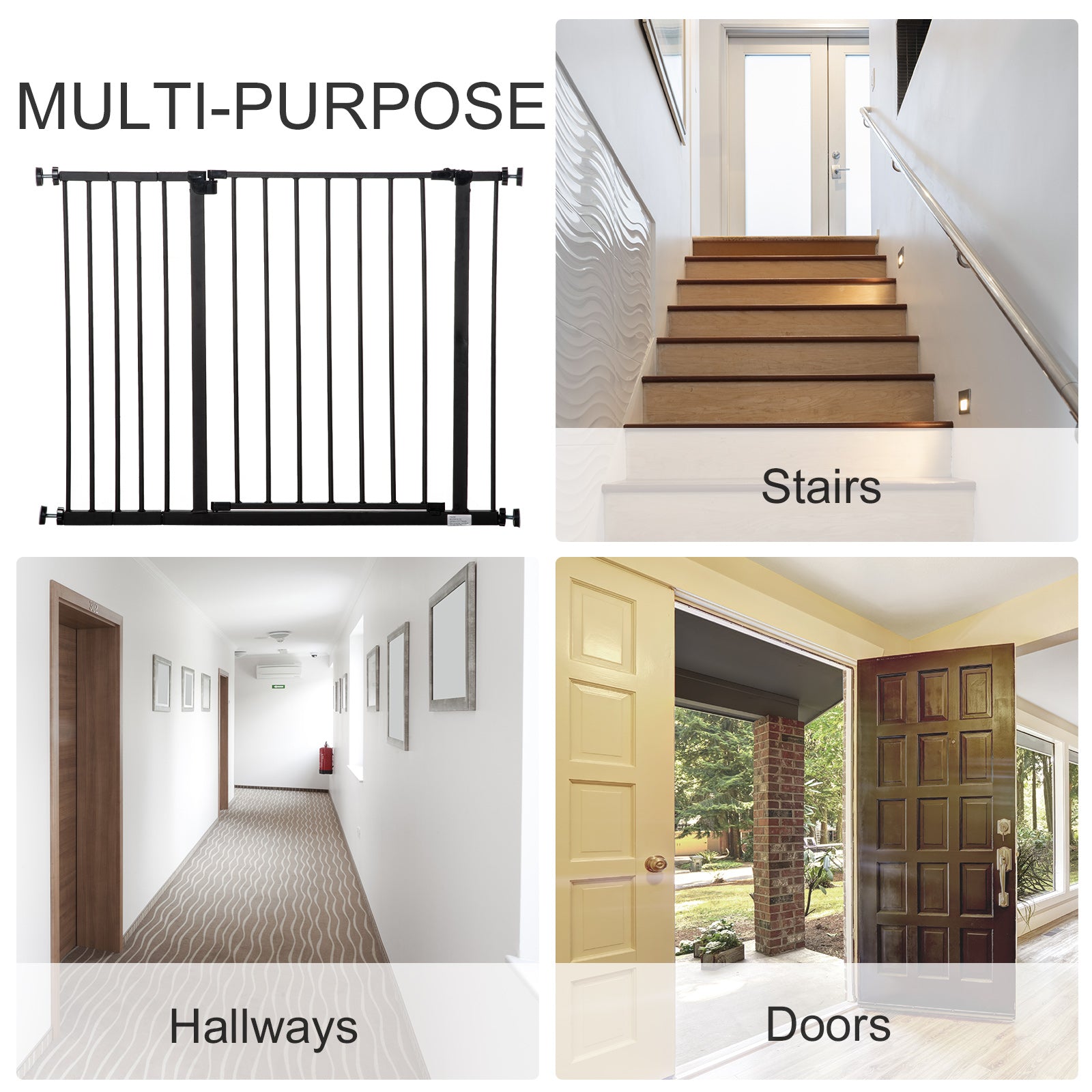 Black coated steel pet safety gate by pawhut with powder coated finish adjustable for stairs and doors
