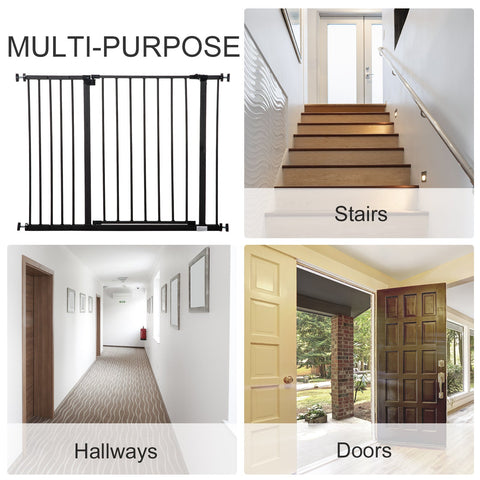 Black coated steel pet safety gate by pawhut with powder coated finish adjustable for stairs and doors