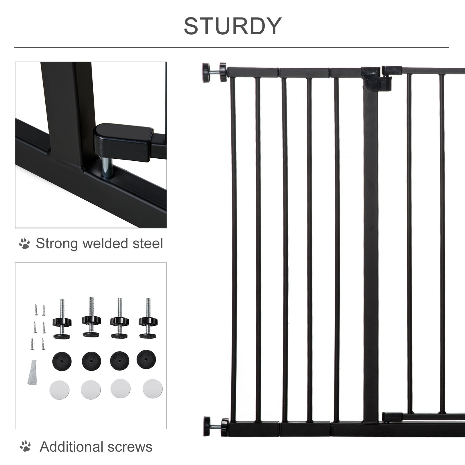 Black powder coated steel pawhut pet safety gate with vertical bars and sturdy welded construction for stairs