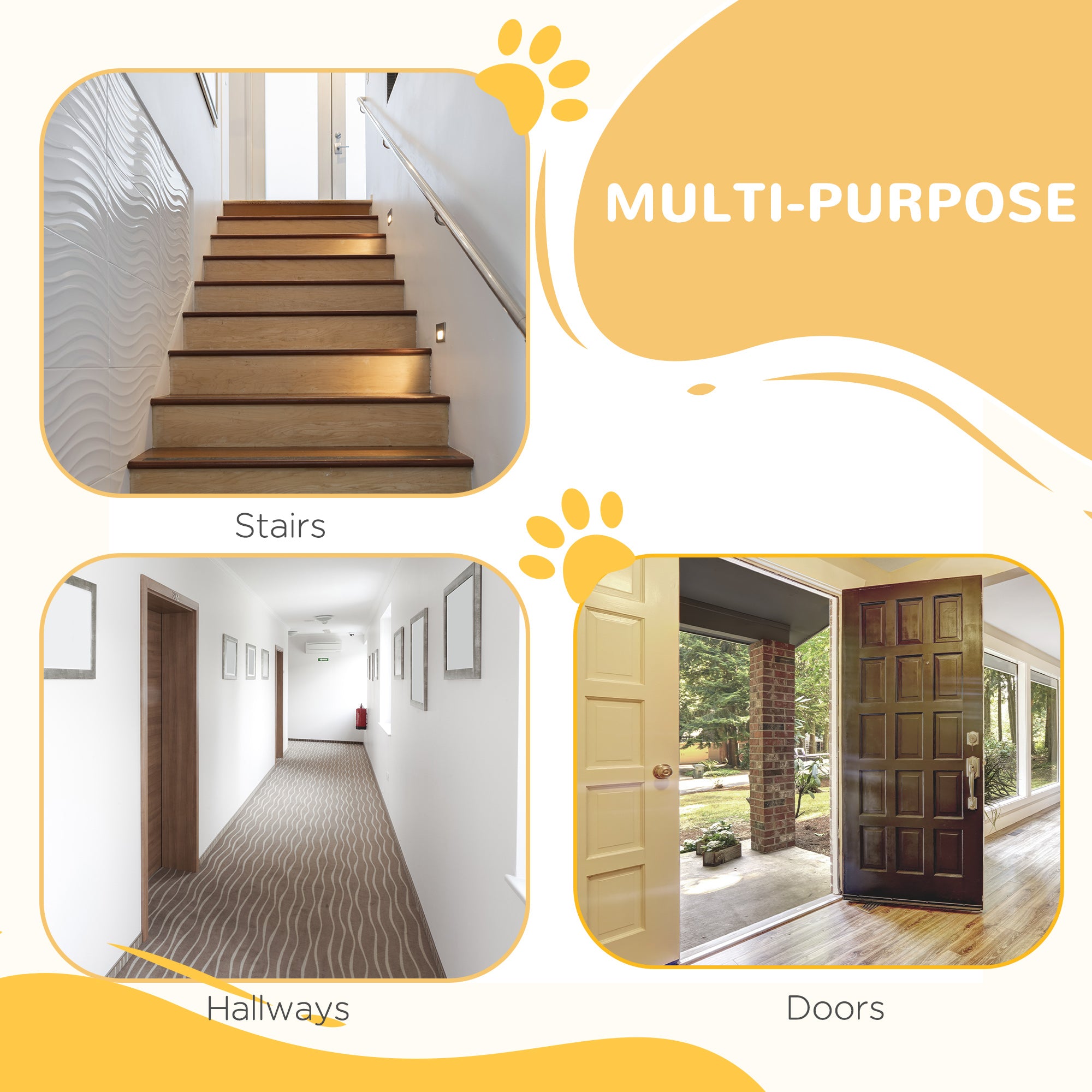 Pawhut pet safety gate with adjustable coated steel frame and decorative light beige powder coated wall panel