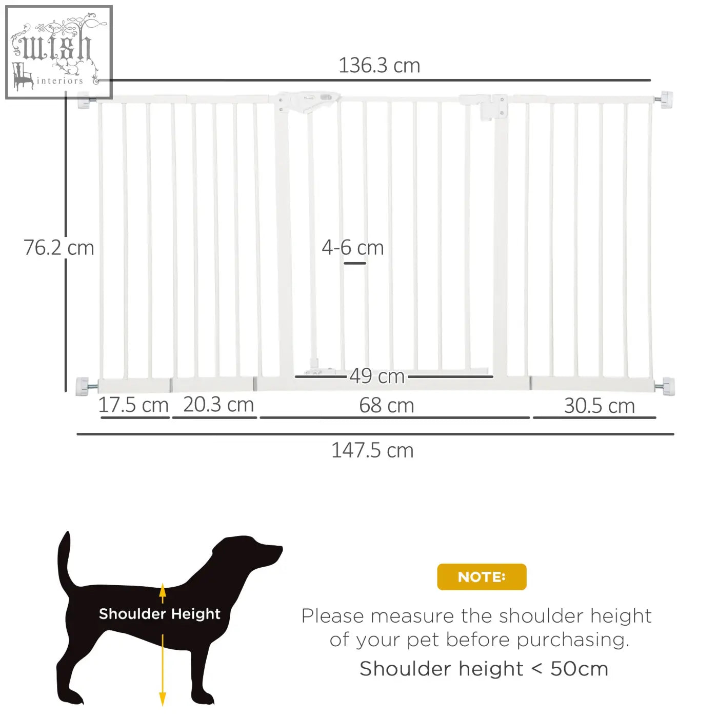 White metal pawhut dog gate with vertical bars and adjustable width that door automatically closes for pet safety