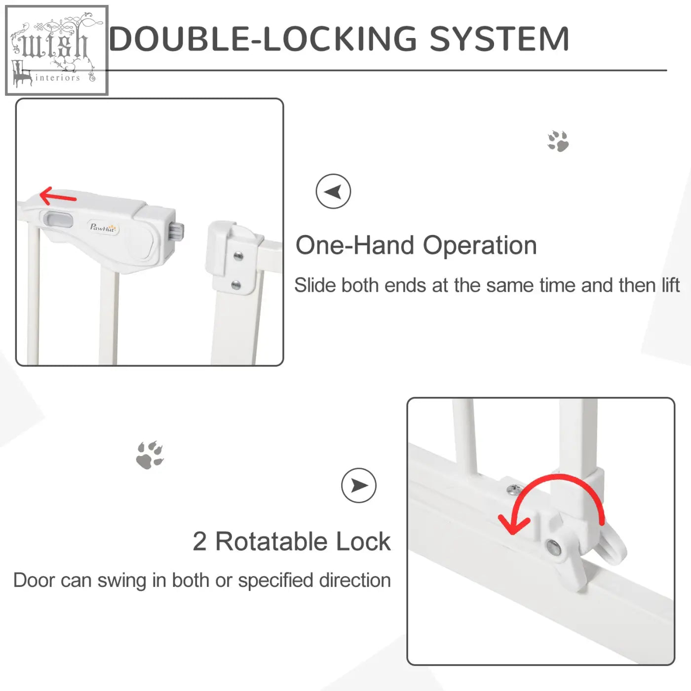 White plastic pawhut dog gate safety gate with double-lock and one-hand operation door automatically closes