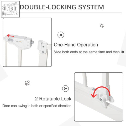 White plastic pawhut dog gate safety gate with double-lock and one-hand operation door automatically closes