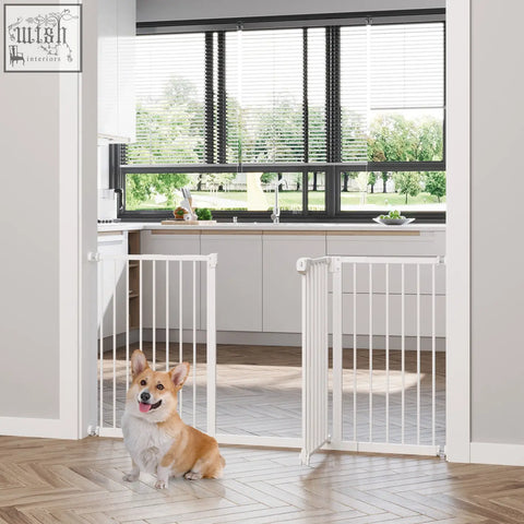 White metal pawhut pet gate with vertical bars and smooth finish door automatically closes for doorway hallway
