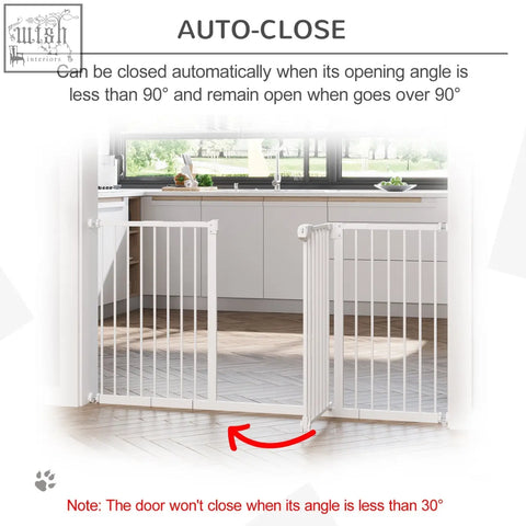 White pawhut auto-close pet gate with vertical bars and sleek design fits doorways 74-148cm wide door automatically closes