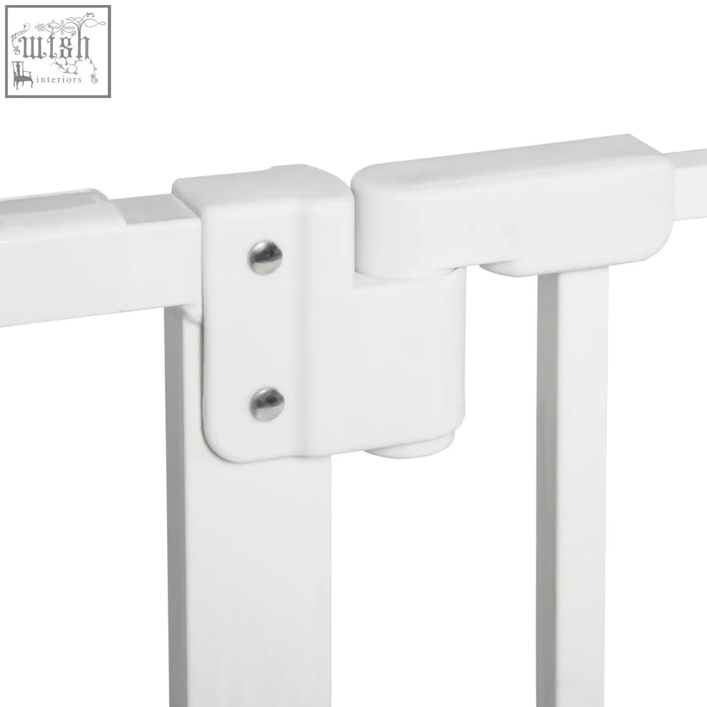White plastic safety gate latch with two silver screws for pawhut dog gate that door automatically closes