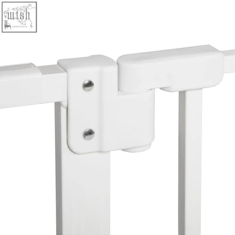 White plastic safety gate latch with two silver screws for pawhut dog gate that door automatically closes