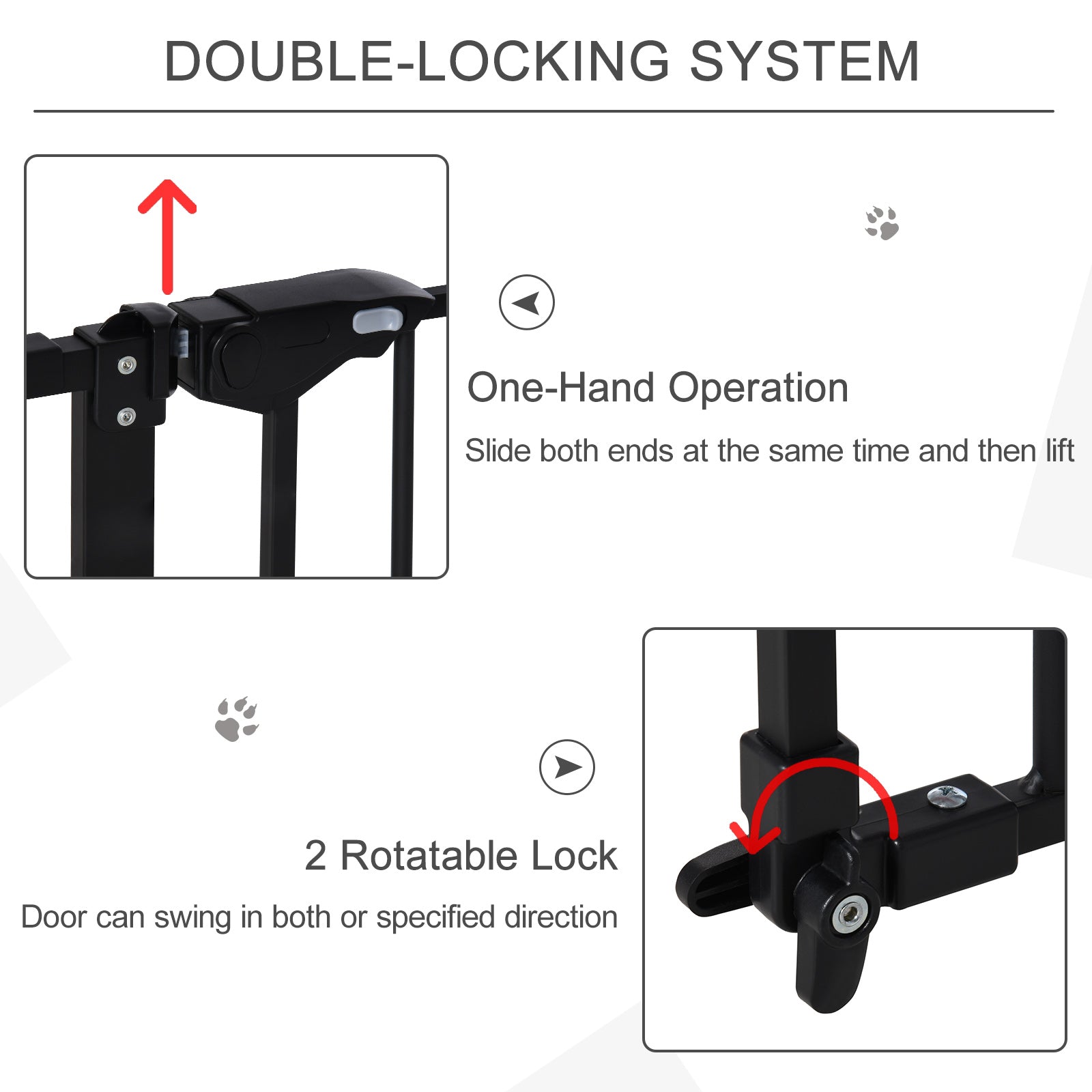 Black metal pawhut dog gate with double-lock system and one-hand operation automatically closes door securely