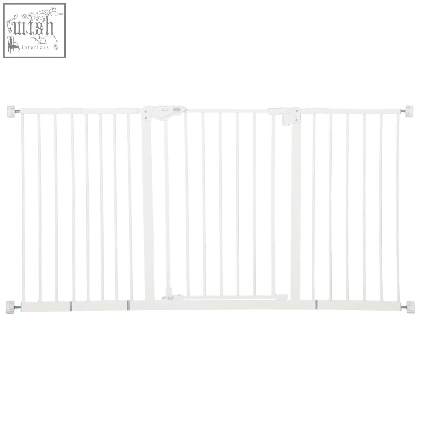 White metal pawhut dog gate with vertical bars and door that automatically closes for stairway and hallway use