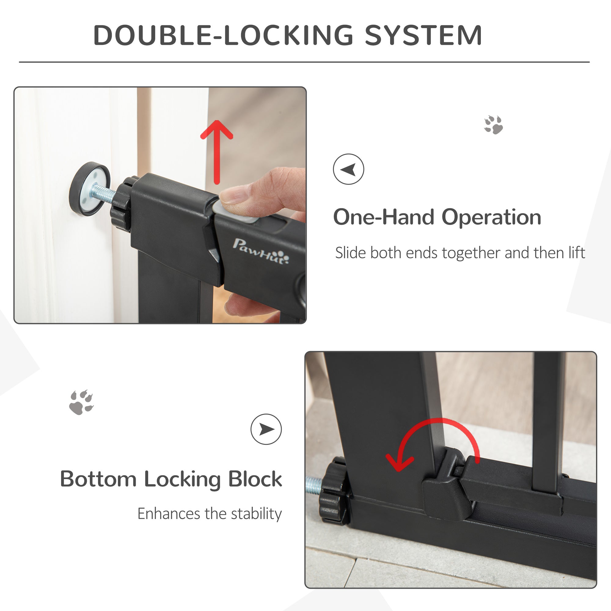 Black pawhut dog gate with cat flap featuring double locking lead-free treated sprayed steel for doorways and hallways